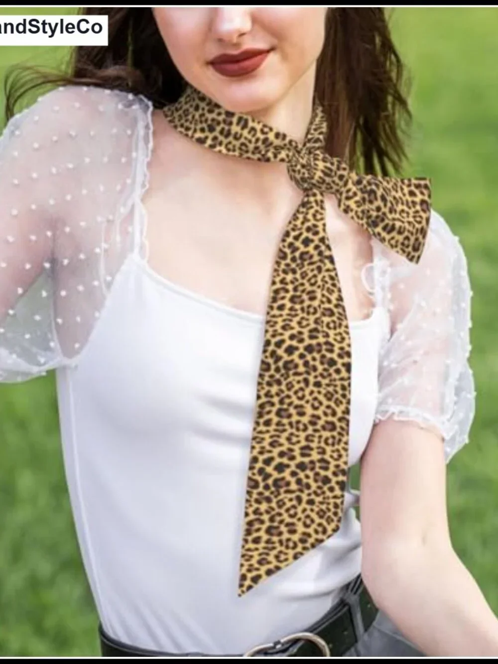 Satin Leopard Print Scarf Women's Long Skinny Neck Scarf Headwrap Hair Scarf